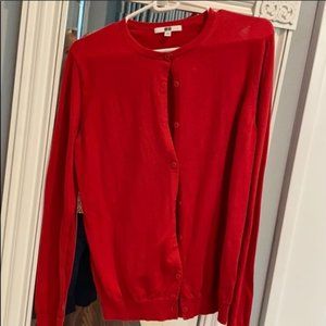 red Uniqlo sweater button down cardigan wool